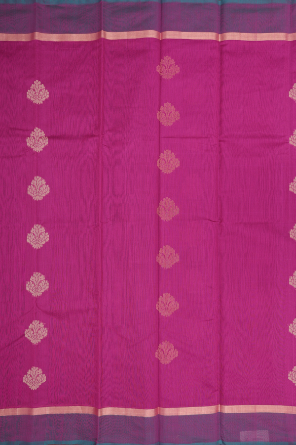 Kora Silk Cotton Saree In Dark Pink With Floral Motifs