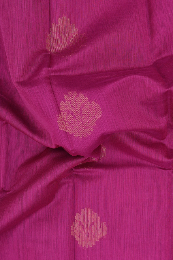 Kora Silk Cotton Saree In Dark Pink With Floral Motifs