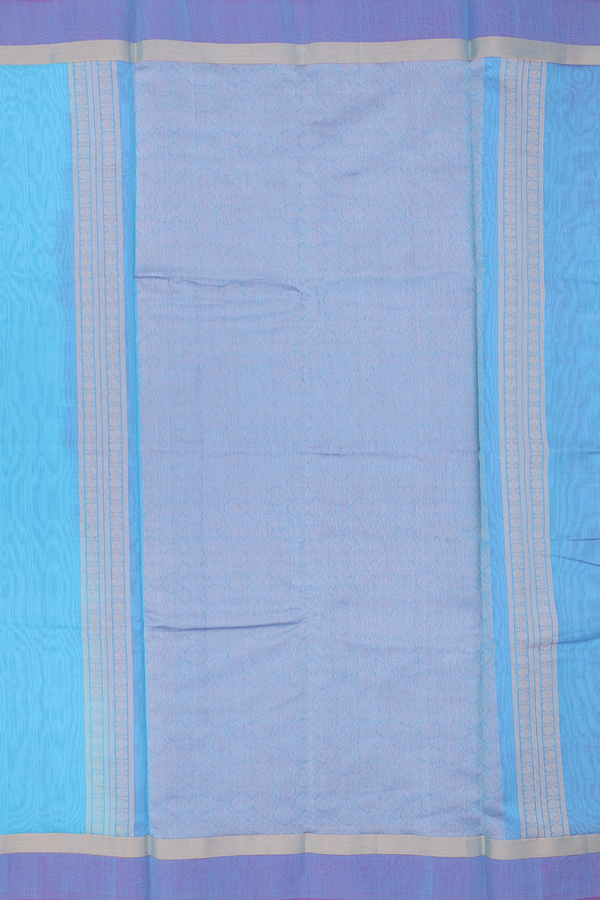 Kora Silk Cotton Saree In Light Blue With Zari Buttas