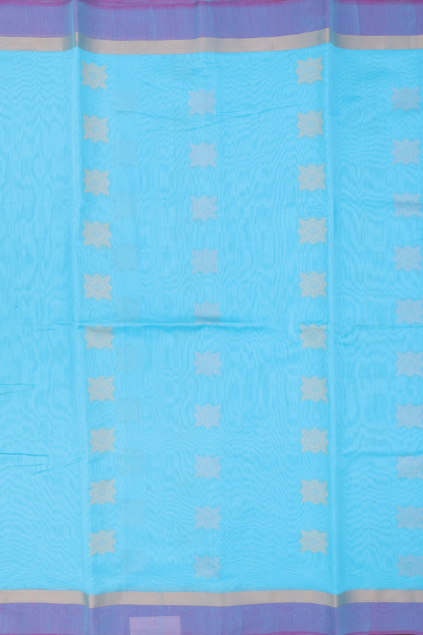 Kora Silk Cotton Saree In Light Blue With Zari Buttas