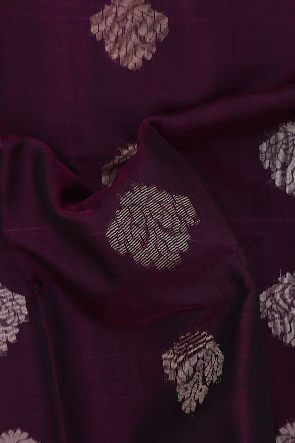 Kora Silk Cotton Saree In Plum Purple With Floral Buttas