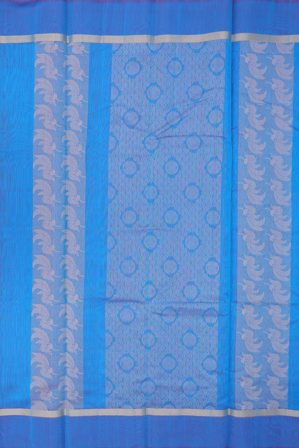 Kora Silk Cotton Saree In Sky Blue With Threadwork Buttas