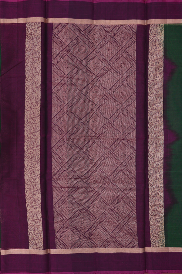 Kora Silk Cotton Saree In Forest Green With Floral Buttas