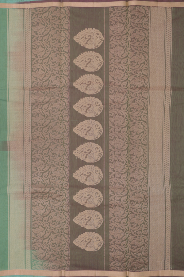 Kora Silk Cotton Saree In Green With Zari Motifs