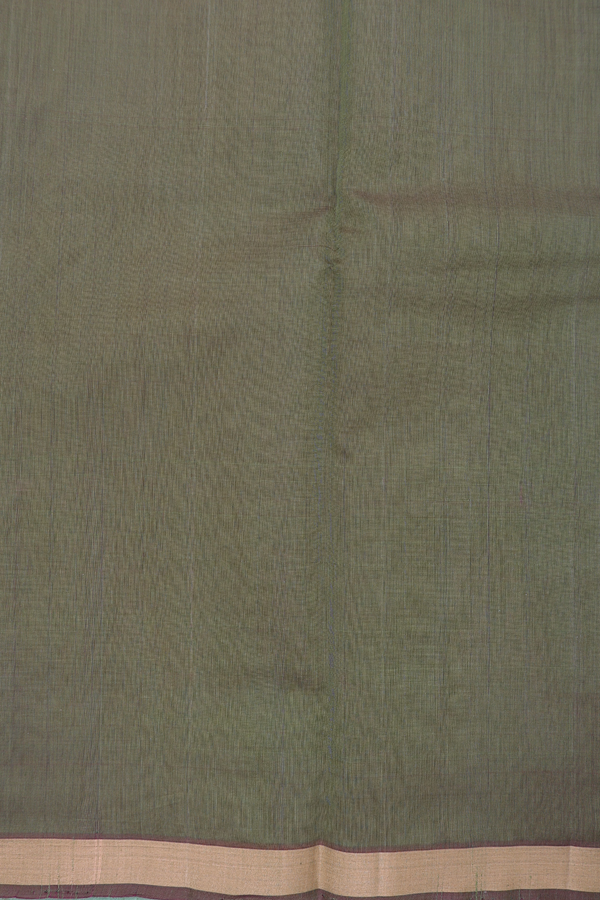 Kora Silk Cotton Saree In Green With Zari Motifs