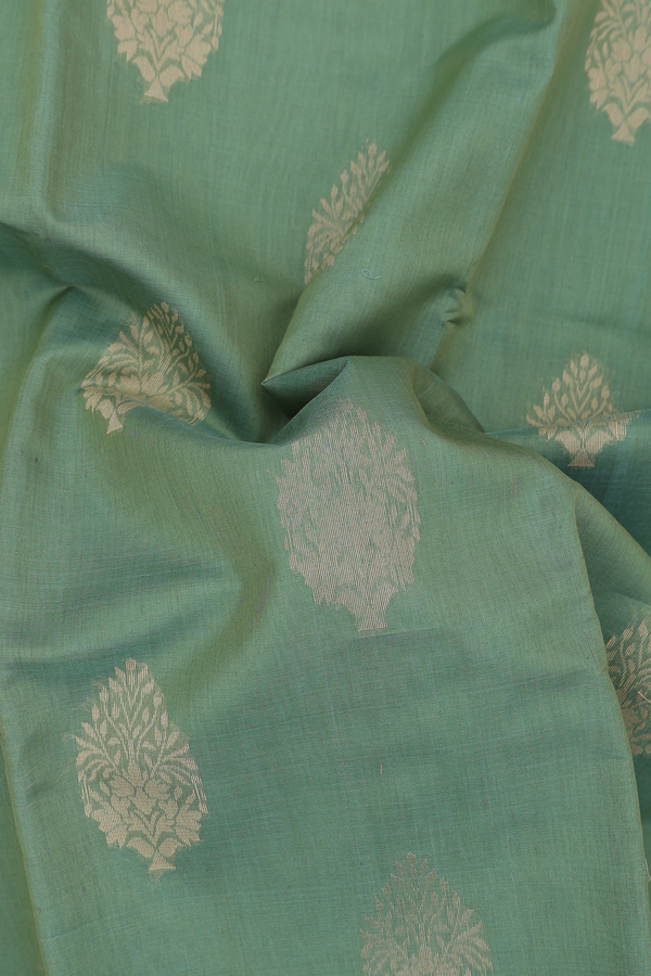 Kora Silk Cotton Saree In Green With Zari Motifs