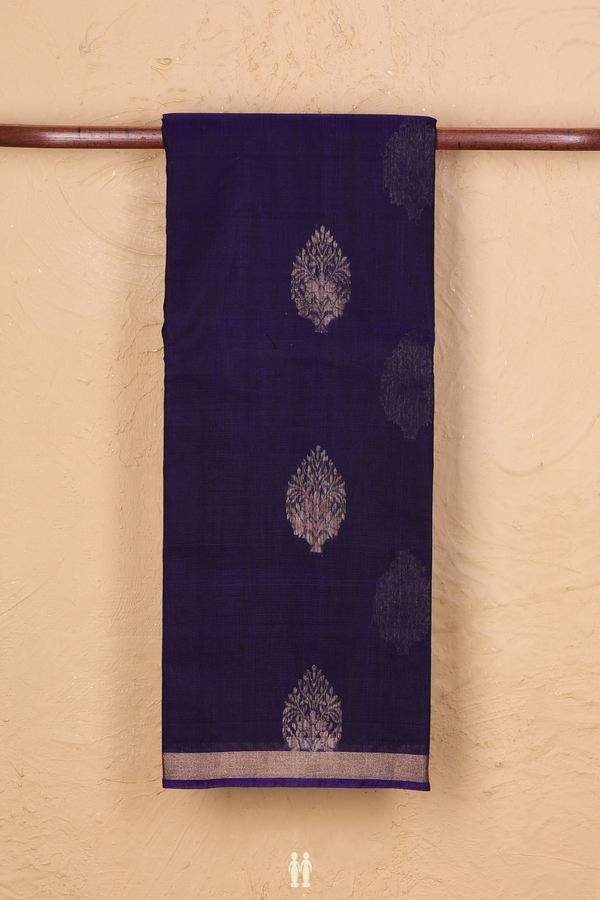 Kora Silk Cotton Saree In Navy Blue With Zari Motifs