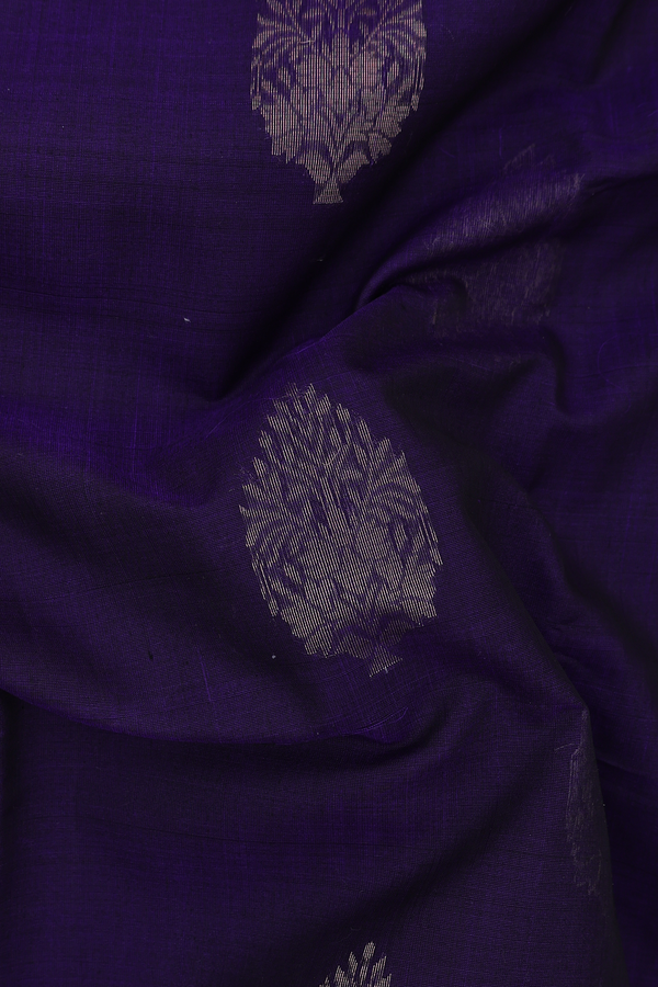 Kora Silk Cotton Saree In Navy Blue With Zari Motifs