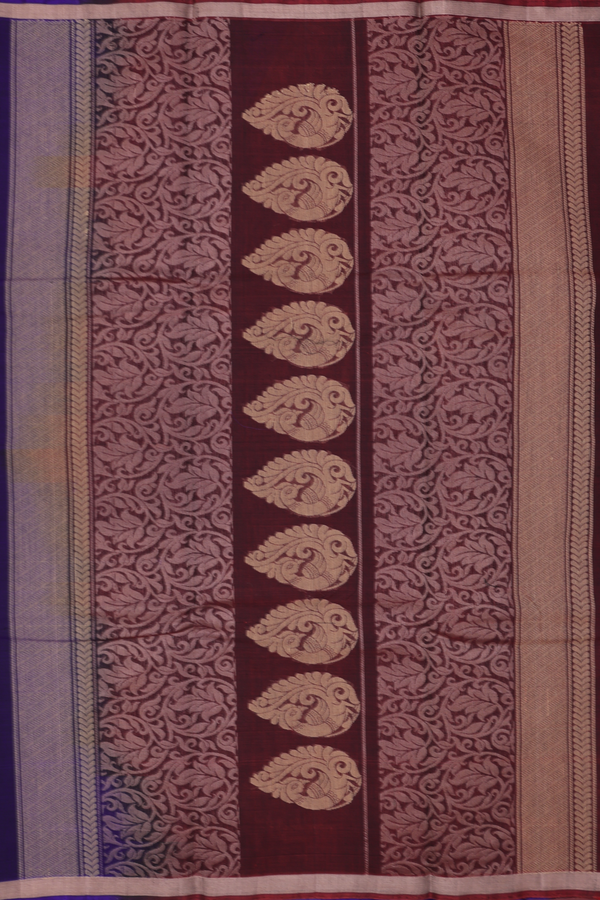 Kora Silk Cotton Saree In Navy Blue With Zari Motifs
