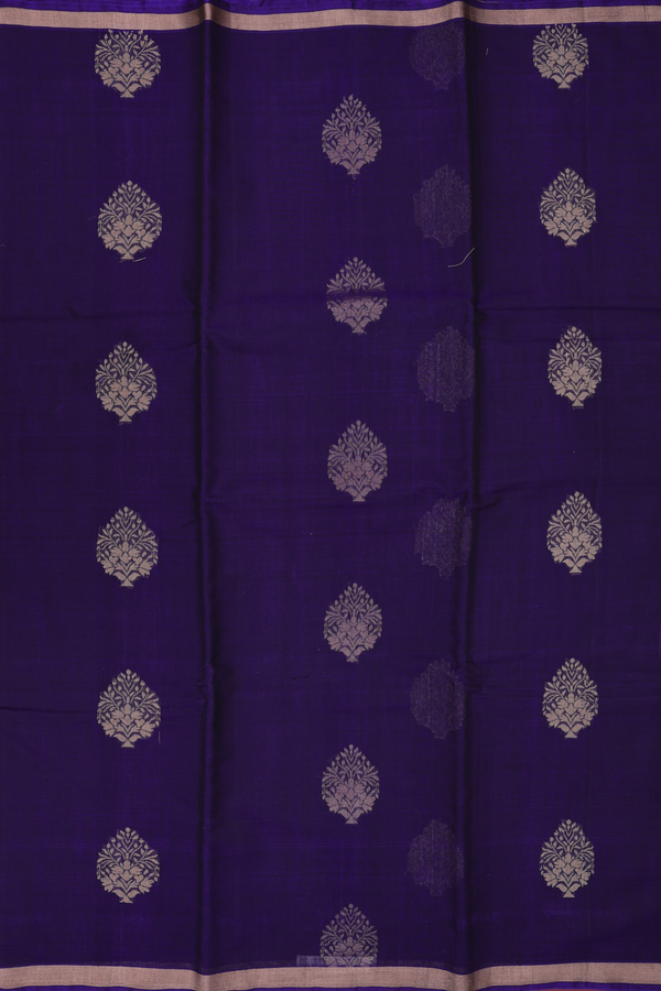 Kora Silk Cotton Saree In Navy Blue With Zari Motifs