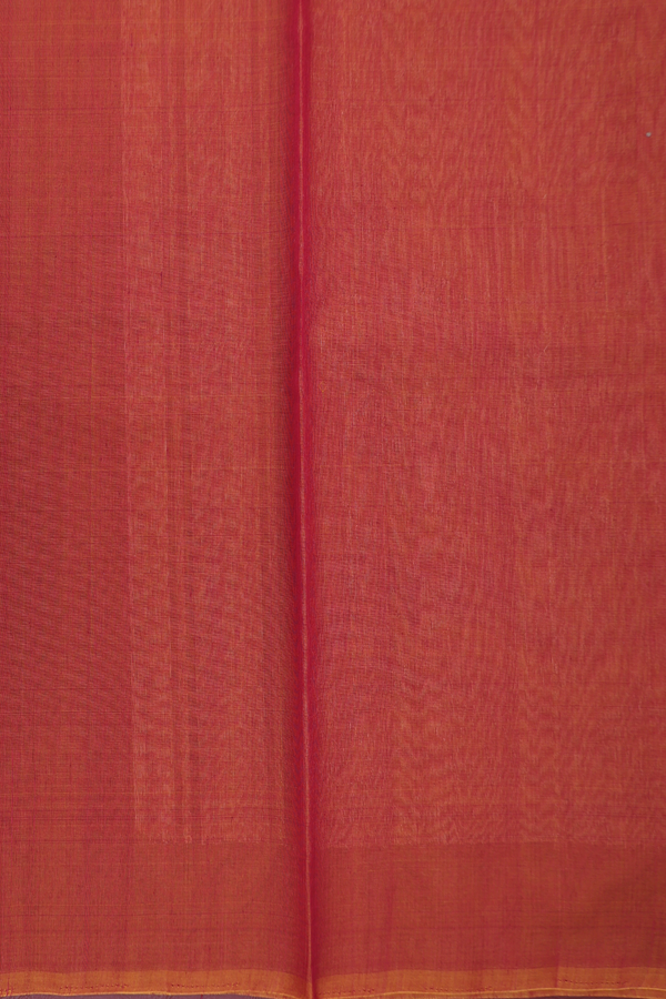 Kora Silk Cotton Saree In Red Along Stripes With Motifs