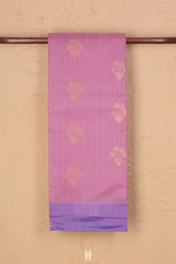 Kora Silk Cotton Saree In Dusty Pink Along Stripes With Motifs