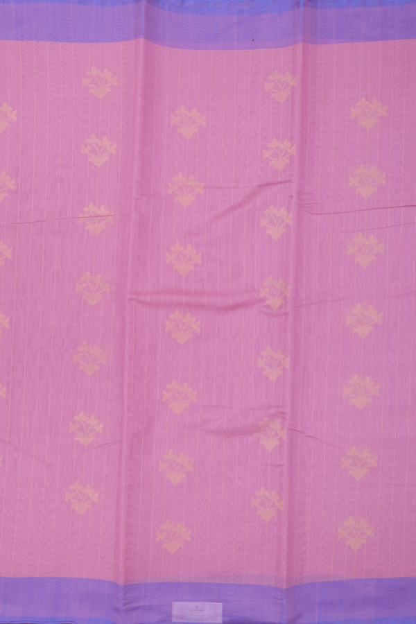 Kora Silk Cotton Saree In Dusty Pink Along Stripes With Motifs