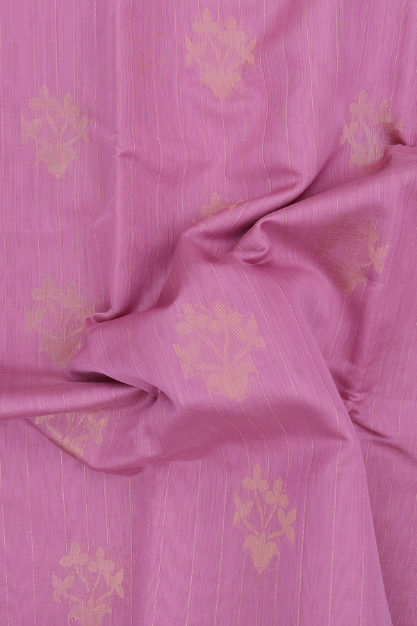 Kora Silk Cotton Saree In Dusty Pink Along Stripes With Motifs