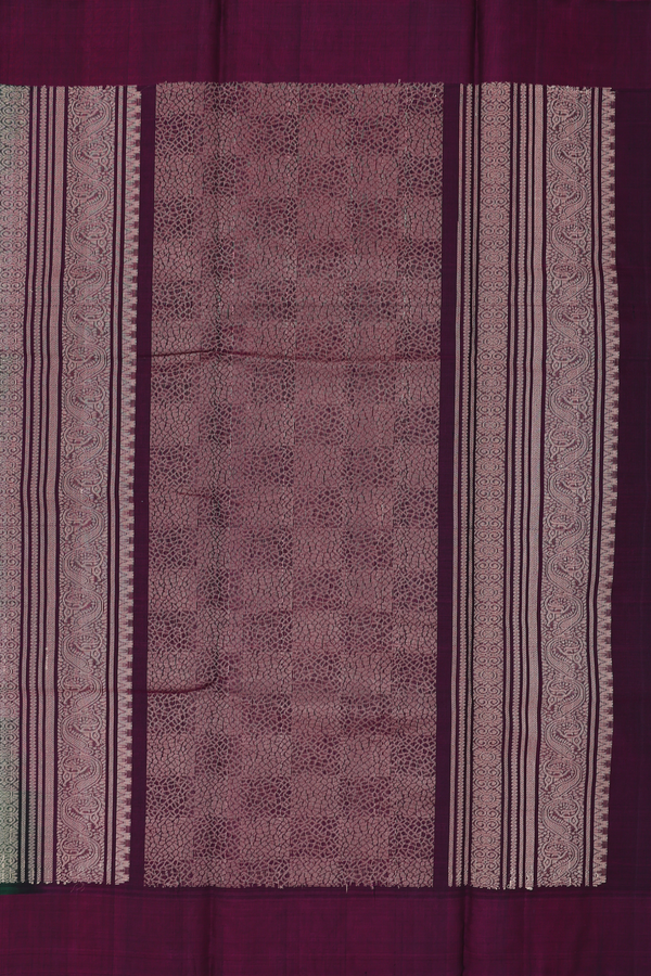 Kora Silk Cotton Saree In Forest Green With Stripes Design