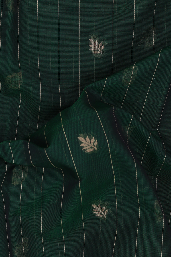 Kora Silk Cotton Saree In Forest Green With Stripes Design