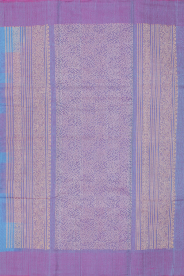 Kora Silk Cotton Saree In Dusty Blue With Stripes Design