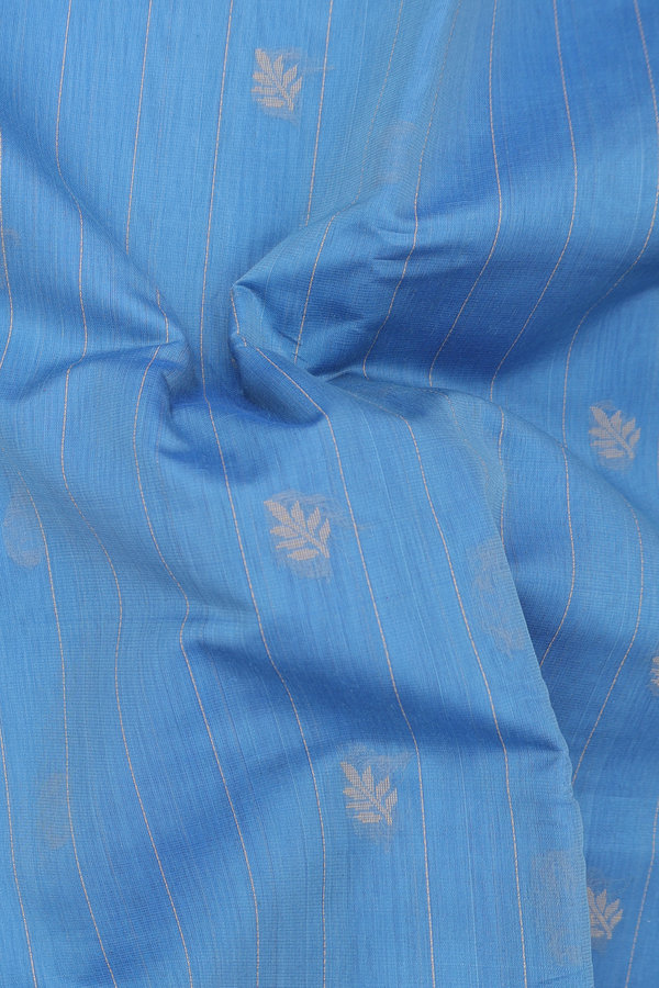 Kora Silk Cotton Saree In Dusty Blue With Stripes Design