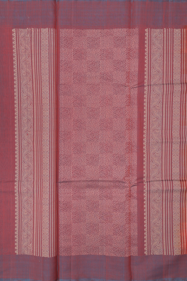 Kora Silk Cotton Saree In Royal Orange With Stripes Design