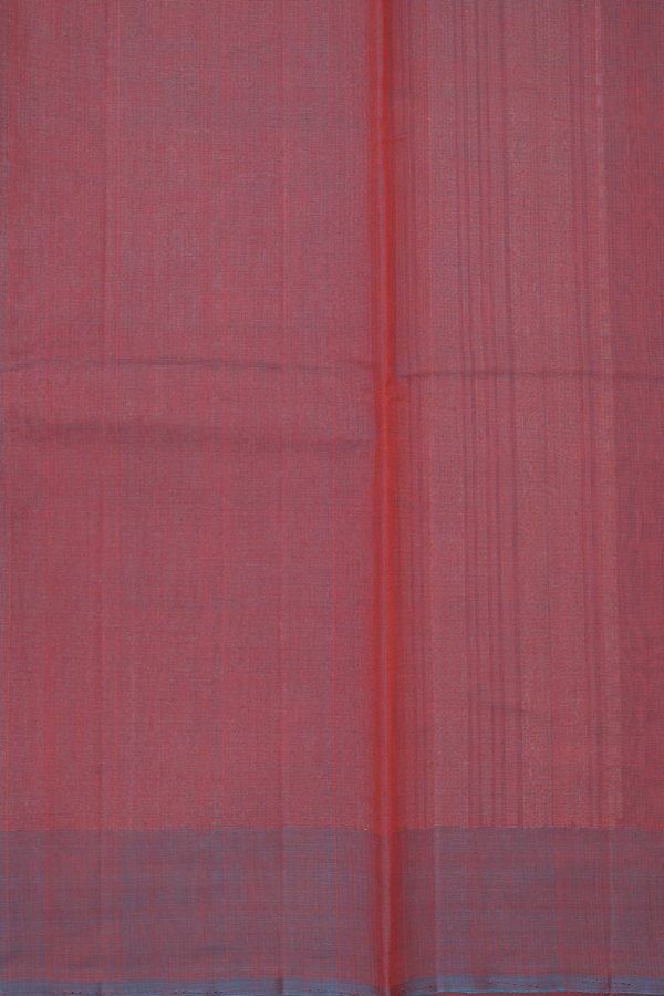 Kora Silk Cotton Saree In Royal Orange With Stripes Design