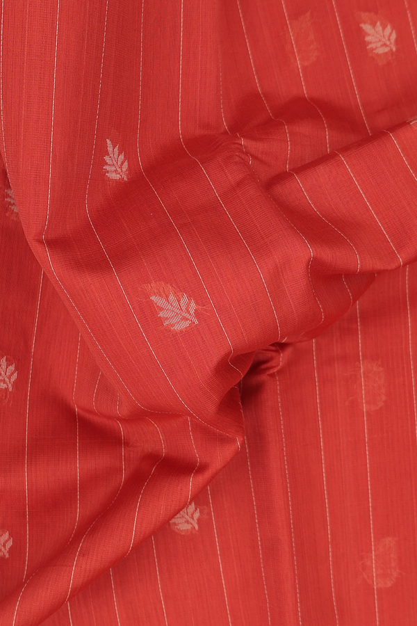 Kora Silk Cotton Saree In Royal Orange With Stripes Design