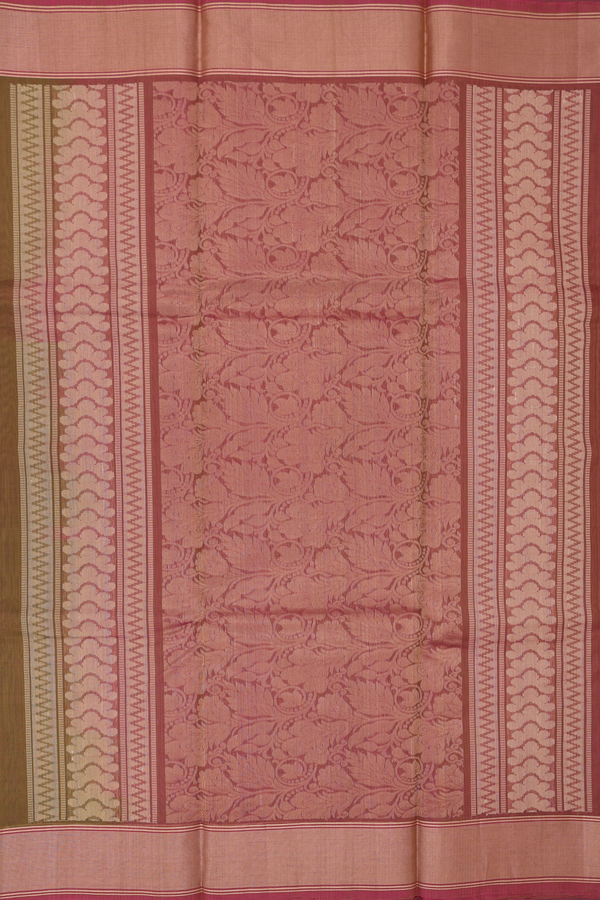 Kora Silk Cotton Saree In Mehendi Green With Square Motifs