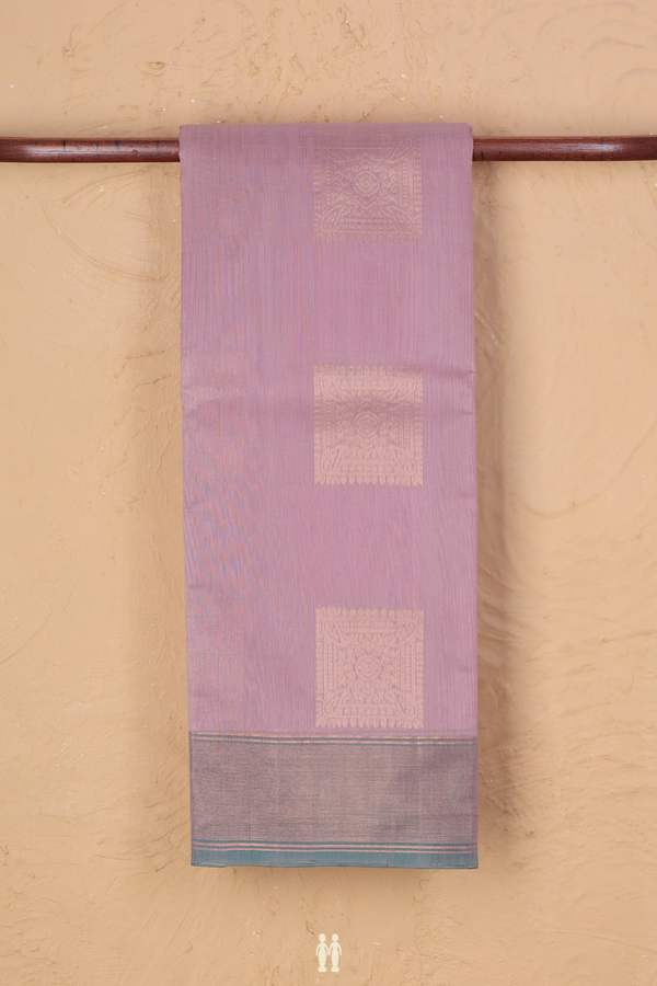 Kora Silk Cotton Saree In Rose Brown With Square Motifs