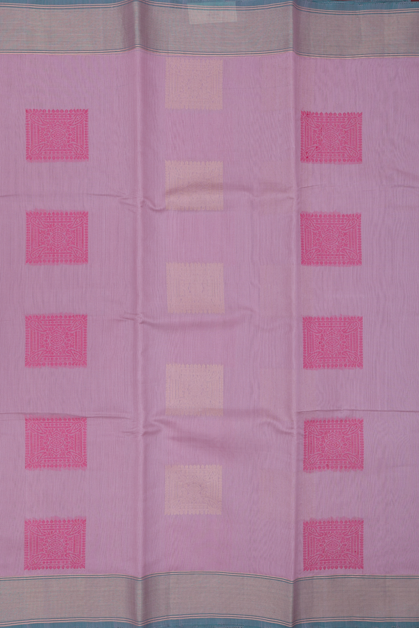 Kora Silk Cotton Saree In Rose Brown With Square Motifs