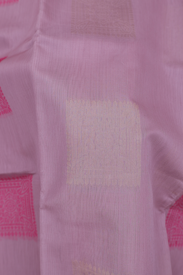 Kora Silk Cotton Saree In Rose Brown With Square Motifs