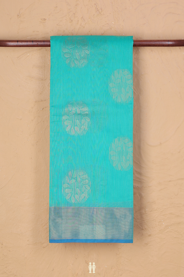 Kora Silk Cotton Saree In Sea Green With Zari Motifs