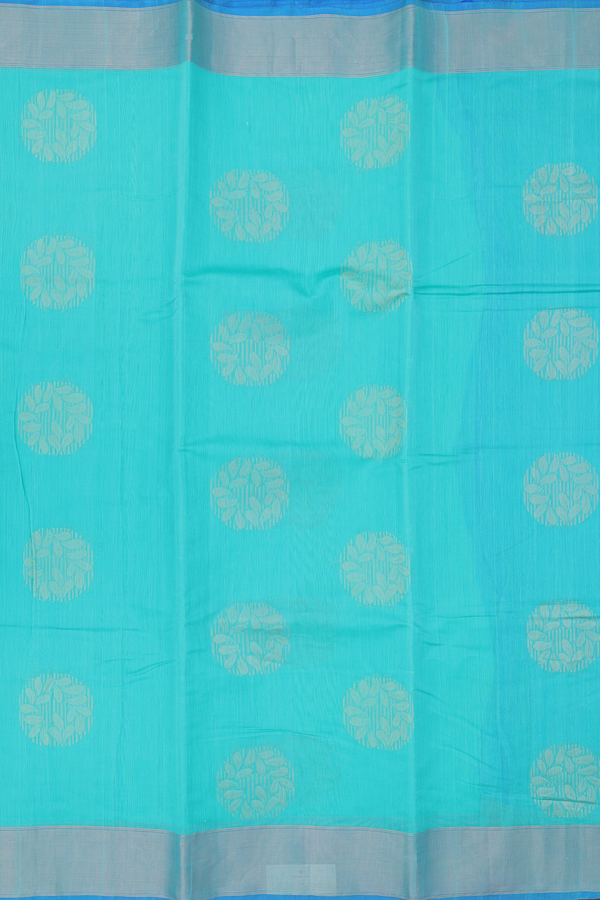 Kora Silk Cotton Saree In Sea Green With Zari Motifs