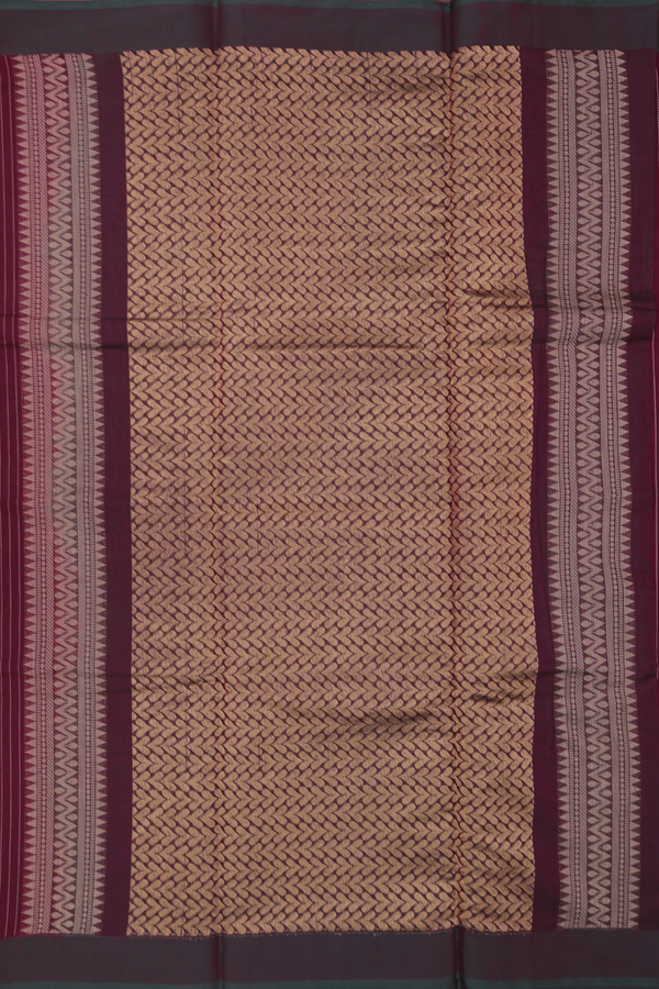 Kora Silk Cotton Saree In Maroon Along Stripes With Buttas