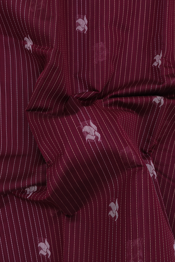 Kora Silk Cotton Saree In Maroon Along Stripes With Buttas
