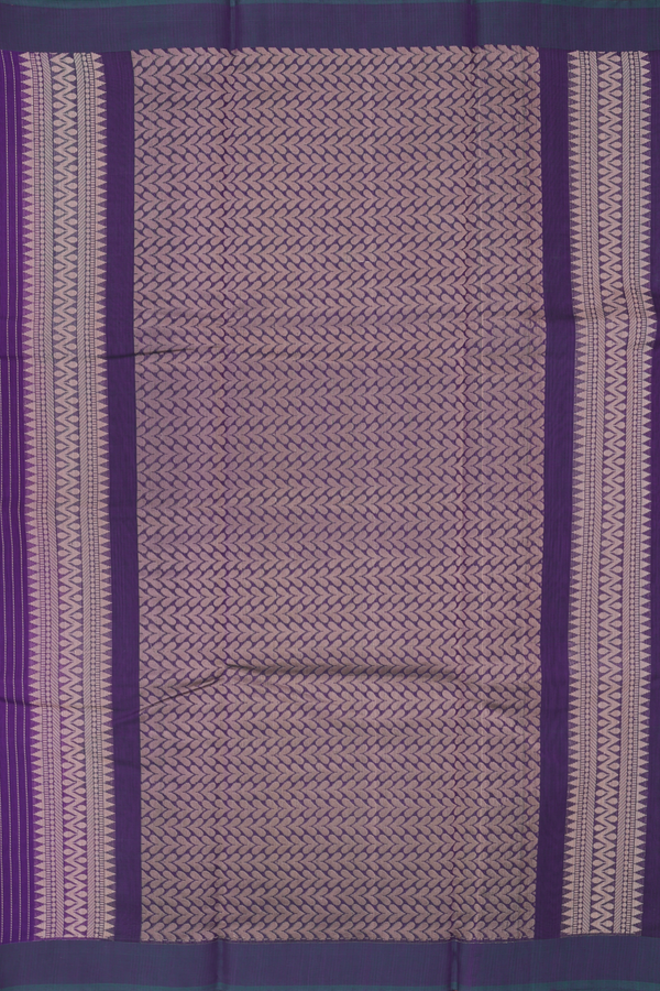 Kora Silk Cotton Saree In Purple Along Stripes With Buttas