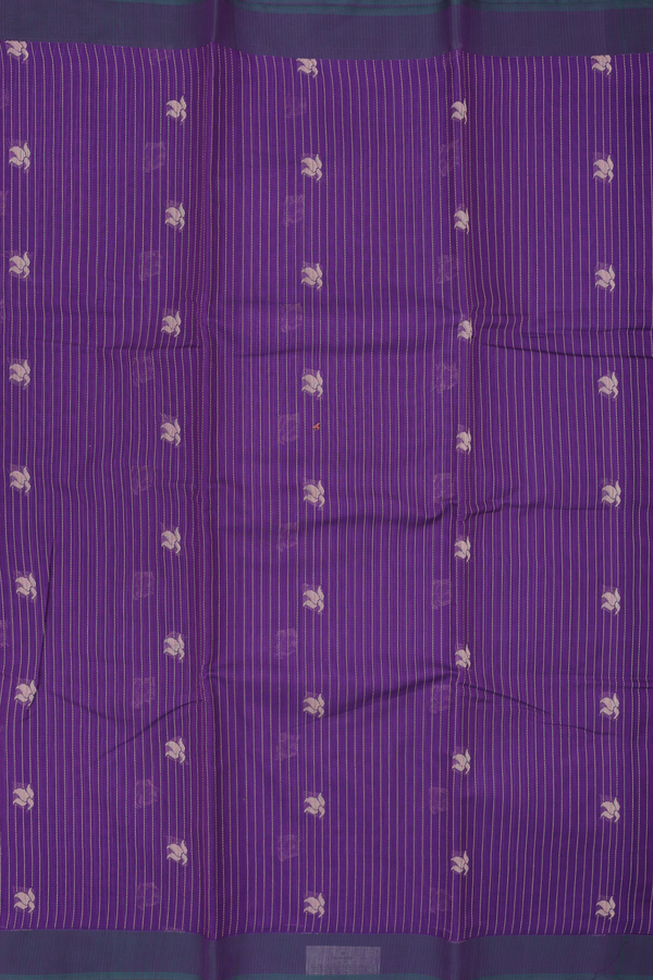 Kora Silk Cotton Saree In Purple Along Stripes With Buttas