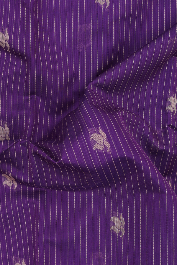 Kora Silk Cotton Saree In Purple Along Stripes With Buttas
