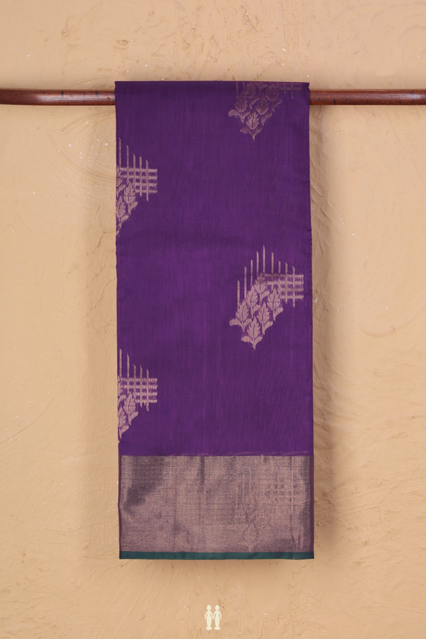 Kora Silk Cotton Saree In Purple With Zari Motifs
