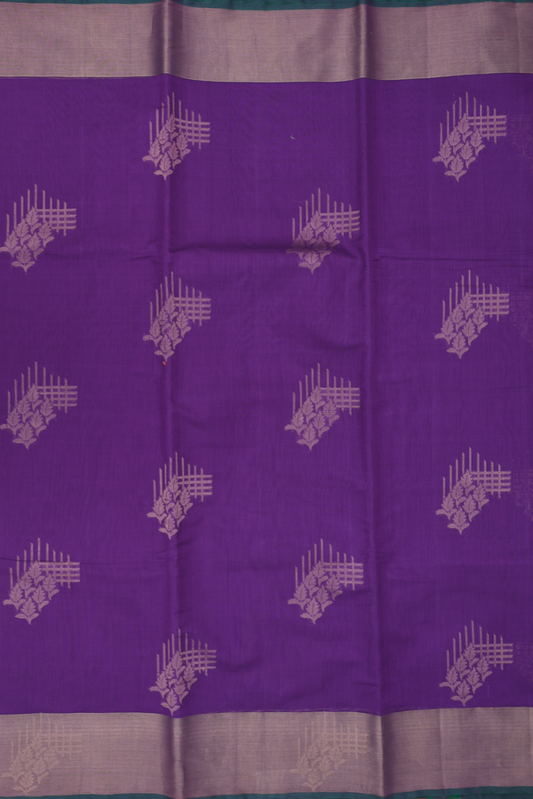 Kora Silk Cotton Saree In Purple With Zari Motifs
