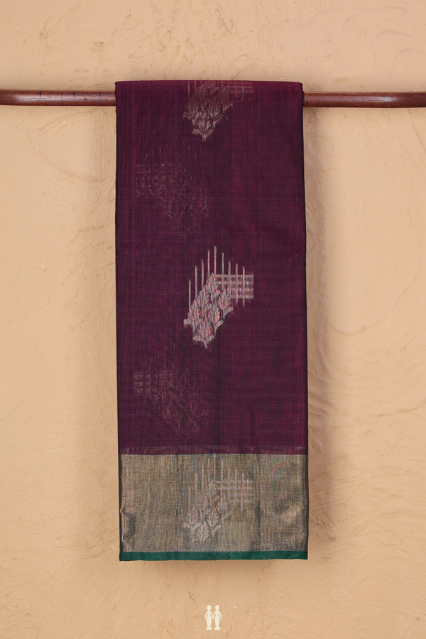 Kora Silk Cotton Saree In Plum Purple With Zari Motifs