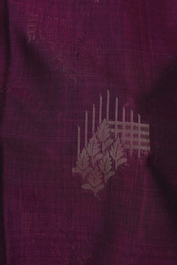 Kora Silk Cotton Saree In Plum Purple With Zari Motifs