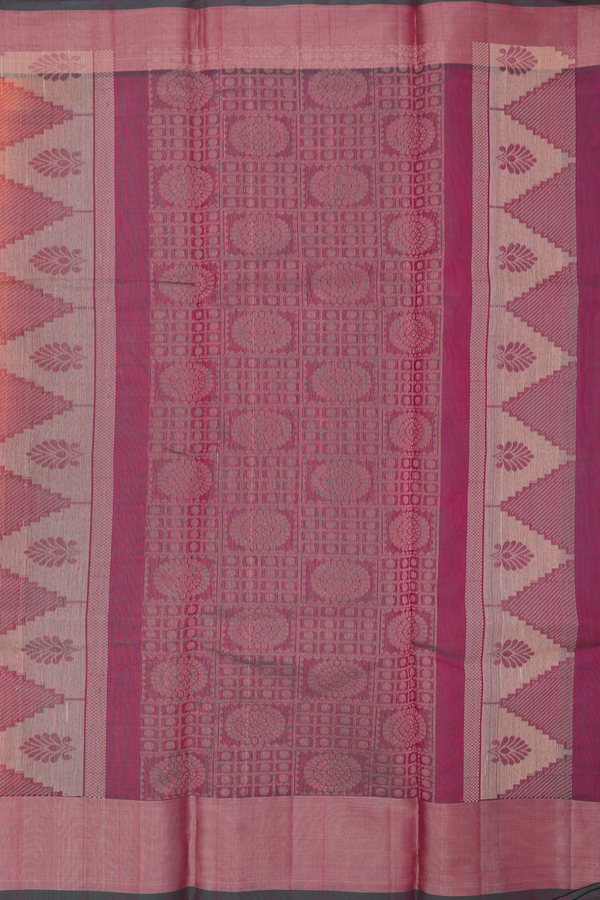 Kora Silk Cotton Saree In Coral Pink With Floral Motifs