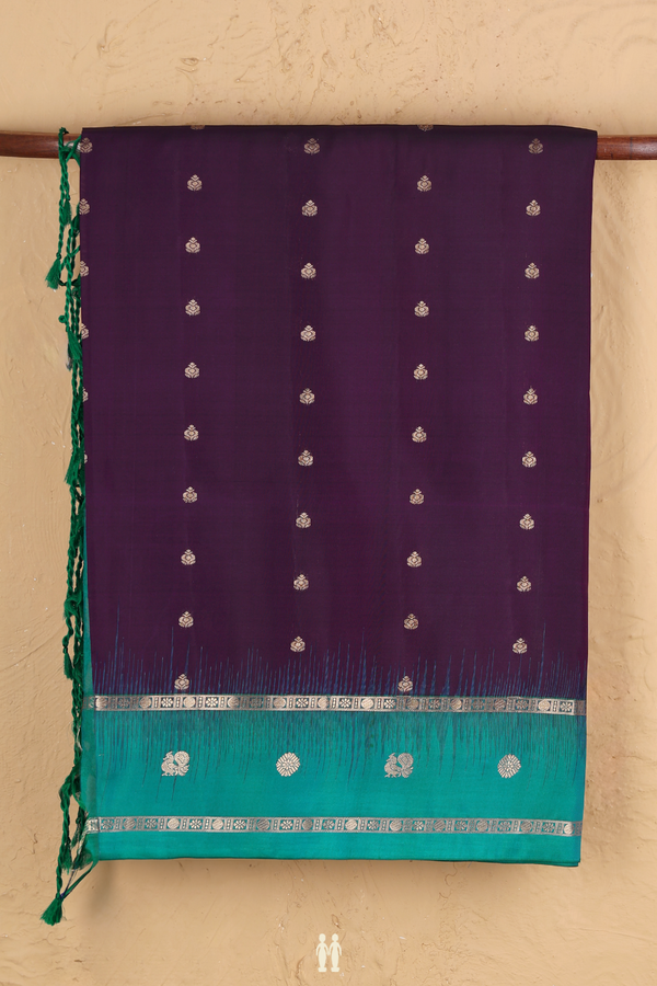 Soft Silk Saree In Deep Purple With Zari Buttis