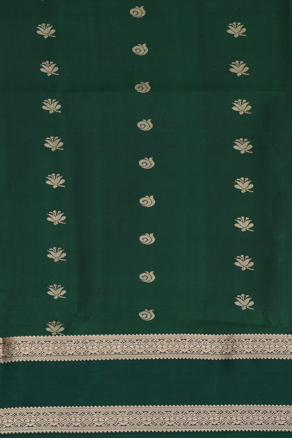 Soft Silk Saree In Saffron Yellow With Floral Buttas