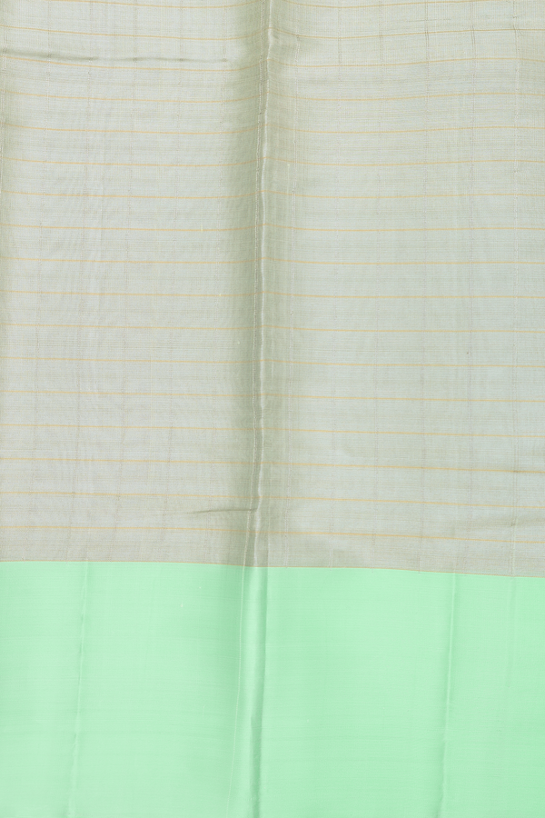 Kanchipuram Silk Saree Green Beige Tissue With Checks Design