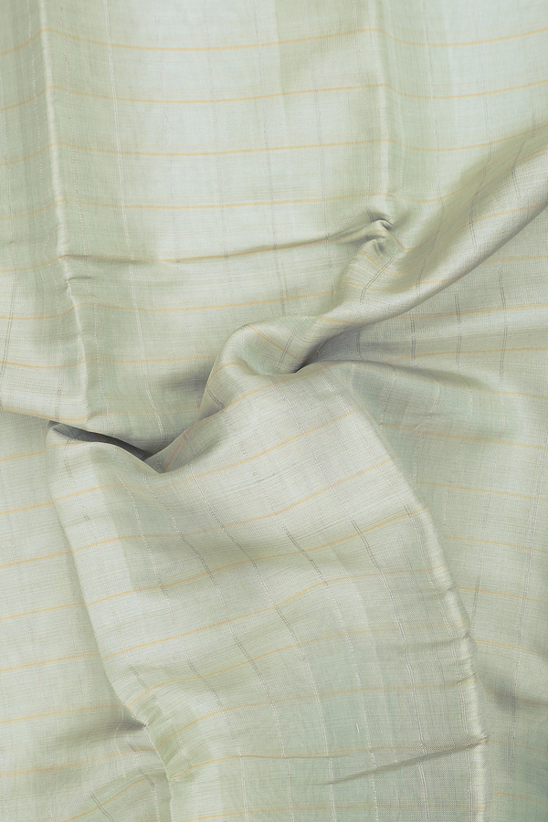 Kanchipuram Silk Saree Green Beige Tissue With Checks Design