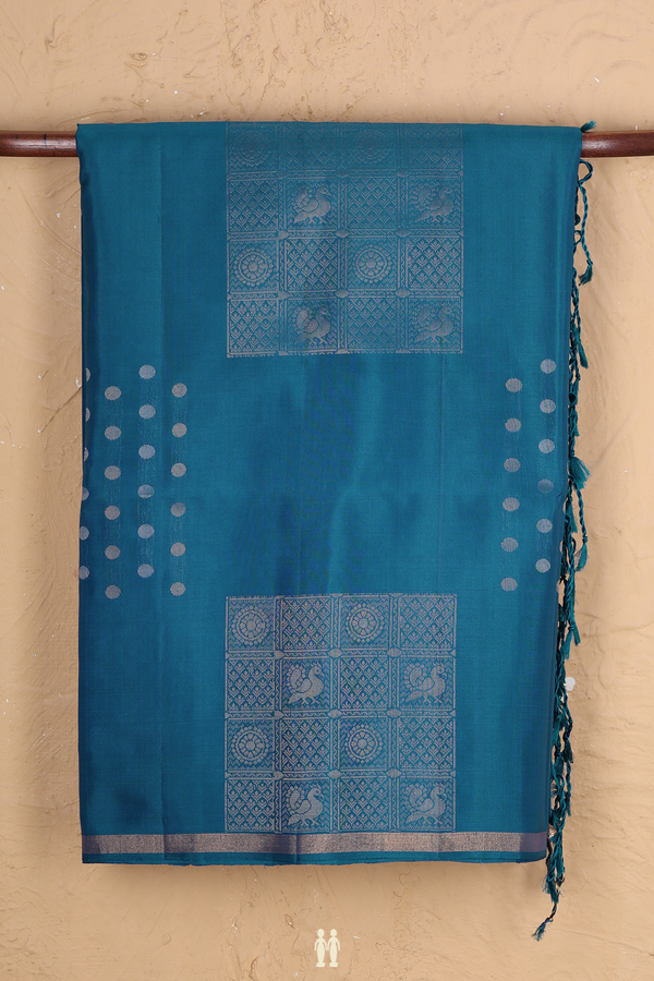 Soft Silk Saree In Cerulean Blue With Allover Design