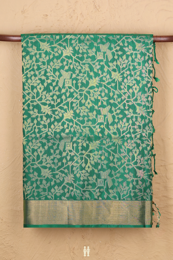 Soft Silk Saree In Emerald Green With Allover Design