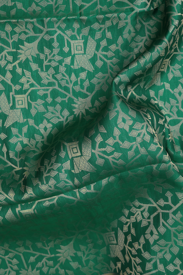 Soft Silk Saree In Emerald Green With Allover Design
