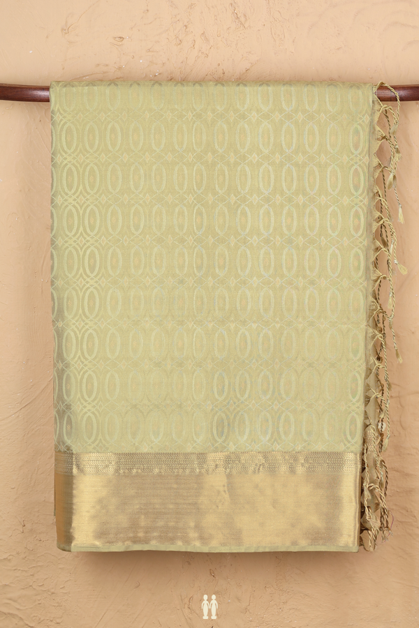 Soft Silk Saree In Cardamom Green With Allover Design