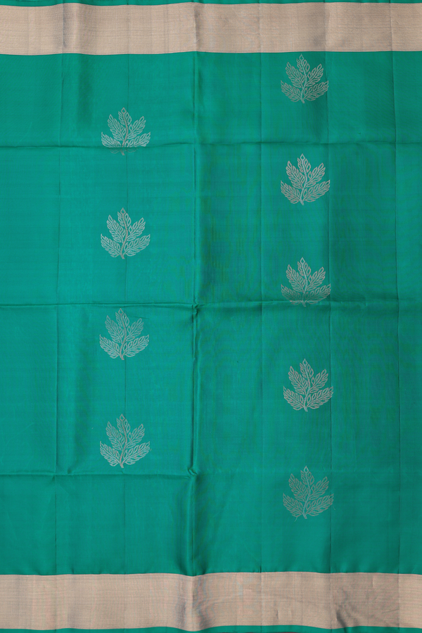 Soft Silk Saree In Peacock Green With Leaf Motifs